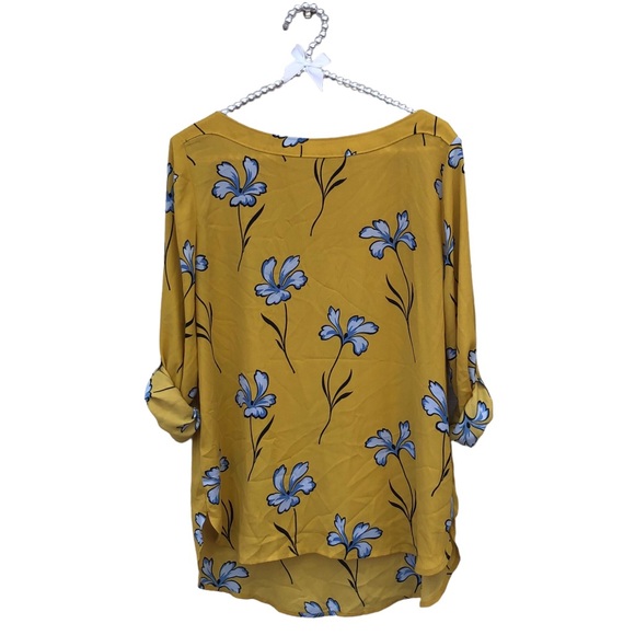 LOFT Tops - Loft Mustard Yellow Blouse with Blue Floral Print size Small